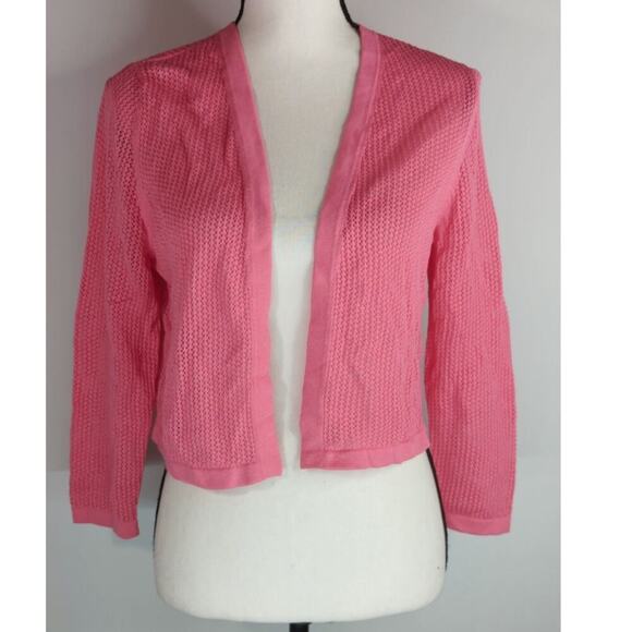 Talbots Pink Waffle Knit Cotton Open Cardigan Topper‎ Layer Wome'S MED Coastal - Picture 1 of 7
